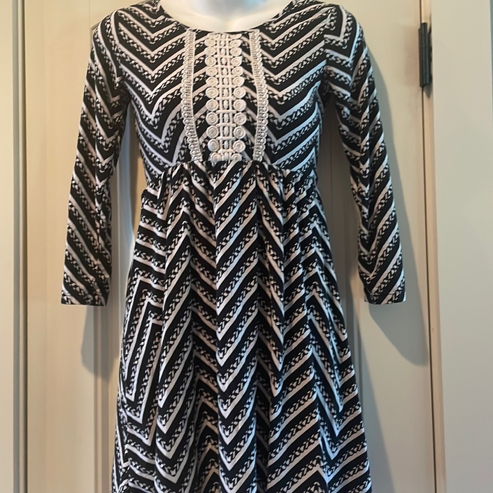 Girls Black and White Chevron Dress